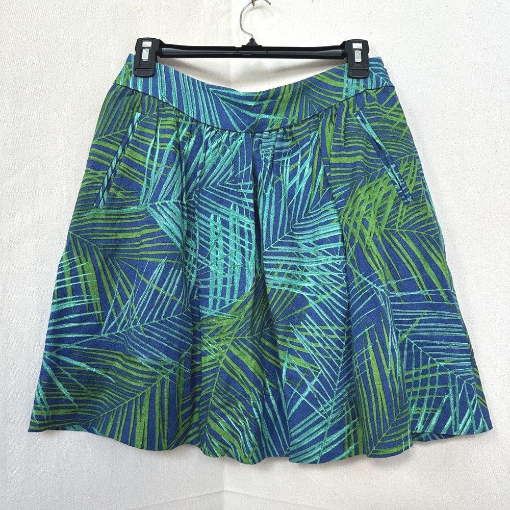 Banana Republic Resortwear Mythic Blue Tropical Palm Linen Mini Skirt Sz 4